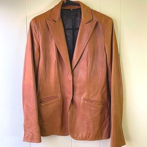 Elie Tahari Supple Light Brown Leather Blazer Jacket Size 4